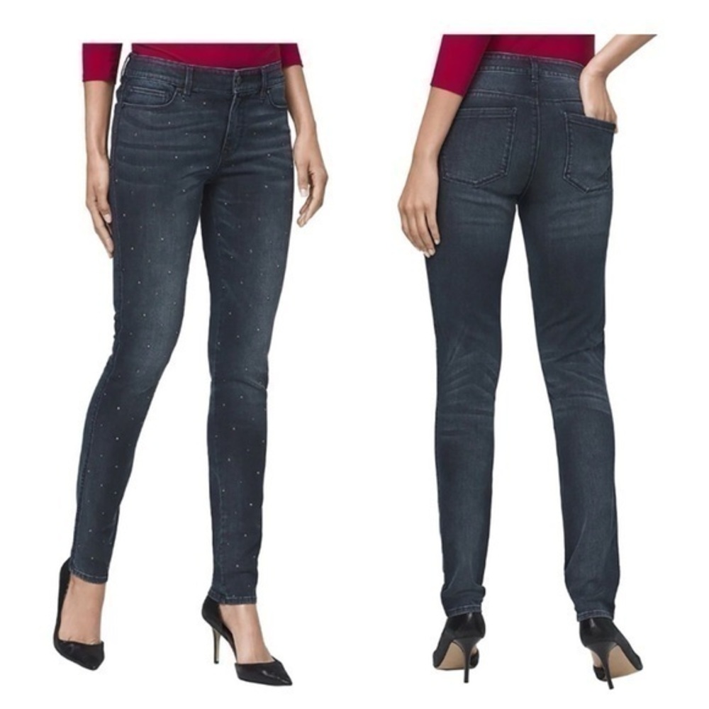 White House Black Market Gray Studded Skinny Ankle Jeans 8